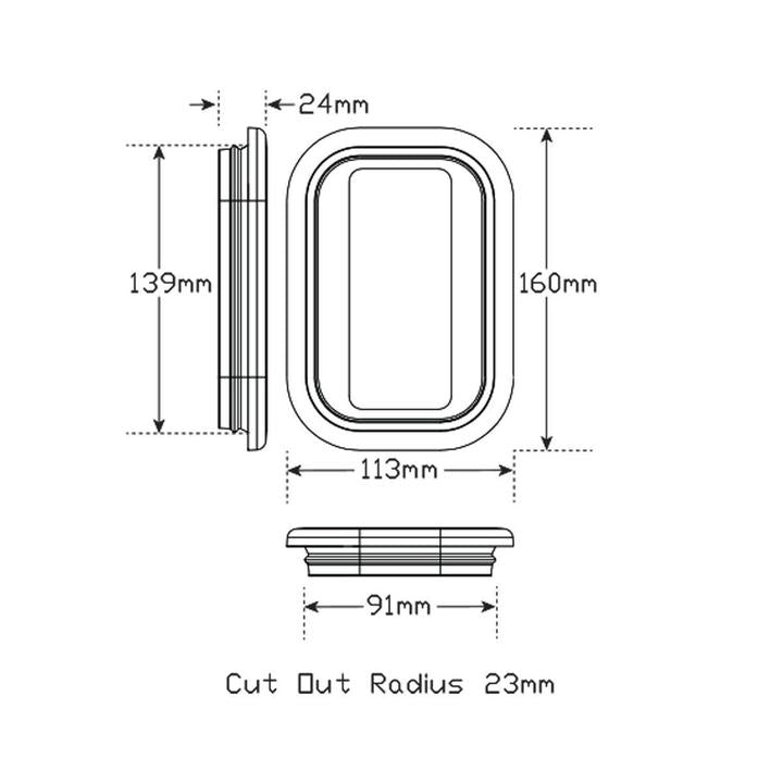 LED Autolamps Rubber Grommet Rectangular Slimline Black (Suits 130 Series Lights) 59401
