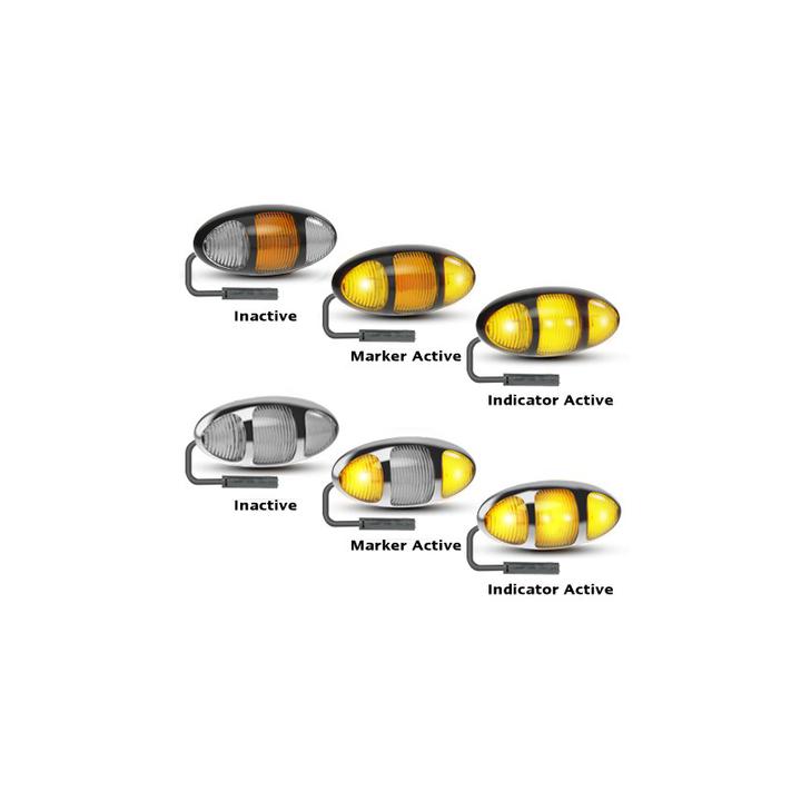LED Autolamps Twin Function Side Indicator with Amber Side Marker, Chrome Bezel and 3P Harness Kit 97x45x28mm 12-24V 97CAIMCSB
