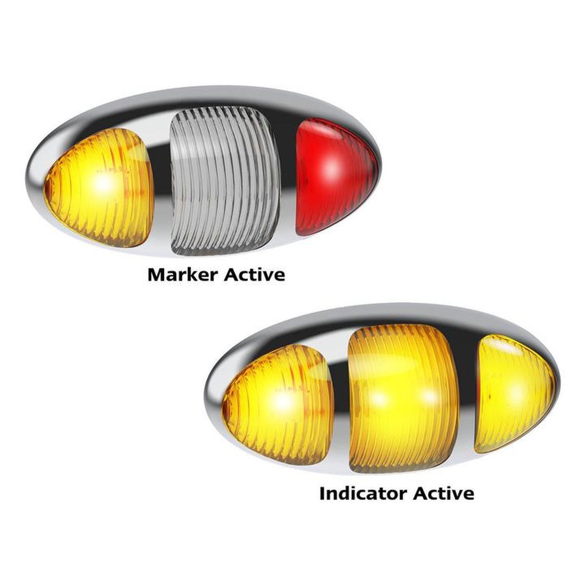 LED Autolamps Side Indicator Lamp Twin Function Amber/Red with Chrome Bezel 12-24V 97CARIM