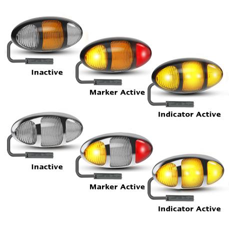LED Autolamps Twin Function Side Indicator with Red/Amber Side Marker, Black Bezel and 3P Harness Kit 97x45x28mm 12-24V 97ARIMCSB