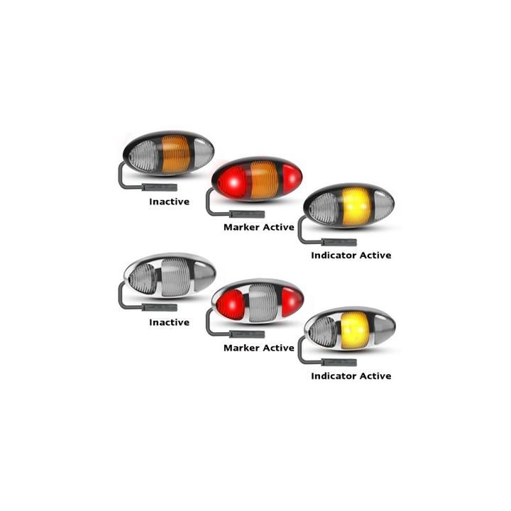 LED Autolamps Twin Function Rear Marker with Supplementary Rear Indicator, Chrome Bezel and 3P Harness Kit 97x45x28mm 12-24V 97CRIMCSB
