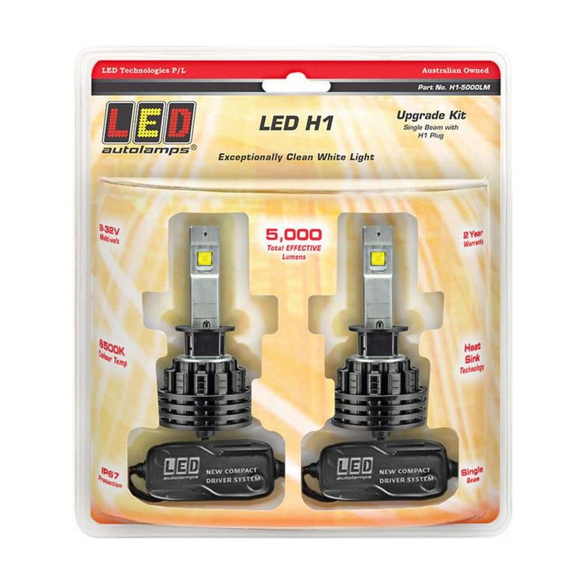 LED Autolamps H1 Single Beam Headlight Kit Twin Pack 5000LM H1-5000LM
