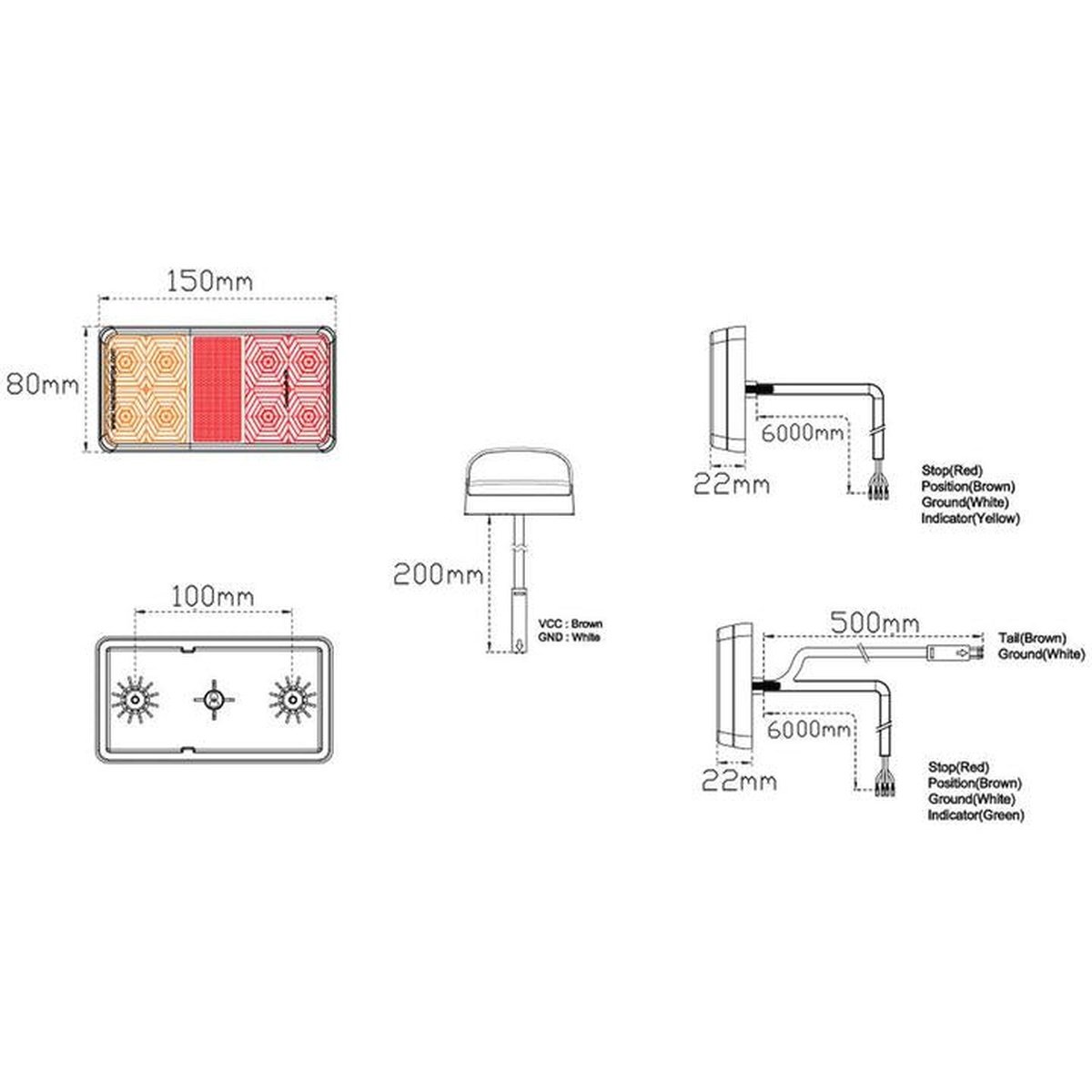 LED Autolamps Stop/Tail/Indicator/Reflector LED Trailer Light Kit with Plug In License Plate Lamp H155BARLP2/6