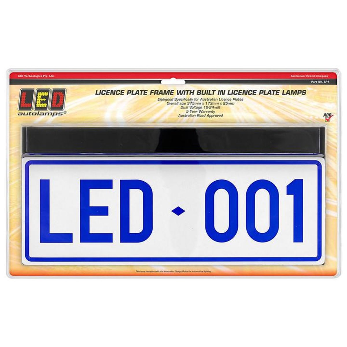 LED Autolamps Licence Plate Frame with 6 LEDs, 1m Wire and Clip in Connector 12-24V LP1
