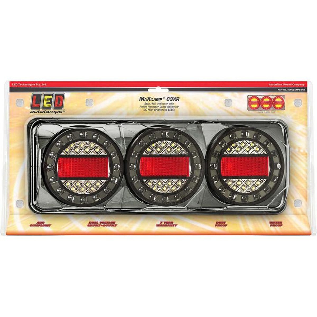 LED Autolamps Stop/Tail/Indicator/Reflector LED Maxilamp Light 3 Lamp Combination 12-24V MAXILAMPC3XR