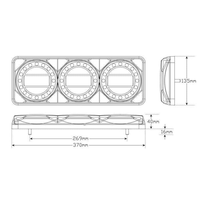 LED Autolamps Stop/Tail/Indicator/Reflector/Reverse LED Maxilamp Light 3 Lamp Combination 12-24V Bulk MAXILAMPC3XRWB
