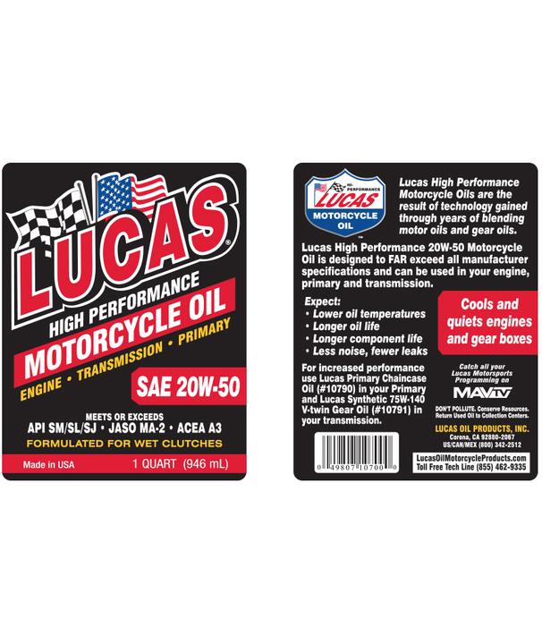 Lucas High Conventional Motorcycle Oil SAE 20W-50 946ml 10700