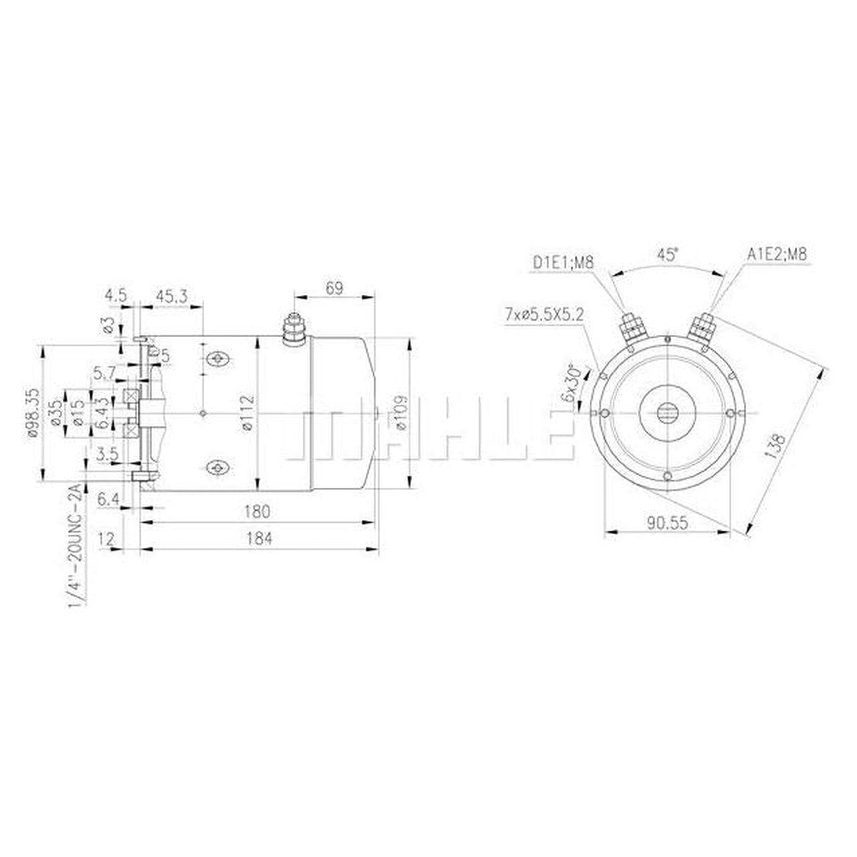 MAHLE DC Motor 12V 2.1Kw CCW MM 106
