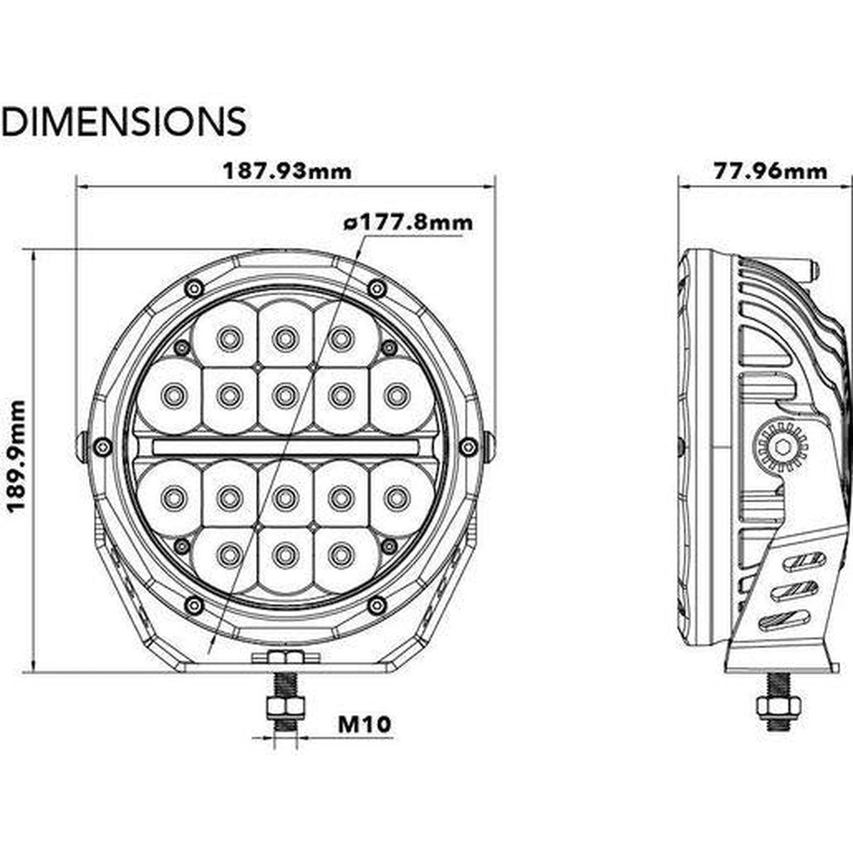 Maxi Trac 4x4 LED Spot Round Driving Light 12/24V 16 LED 7 inch MTR-180