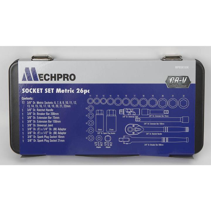 Mechpro Socket Set Metric 3/8In Drive 26pc