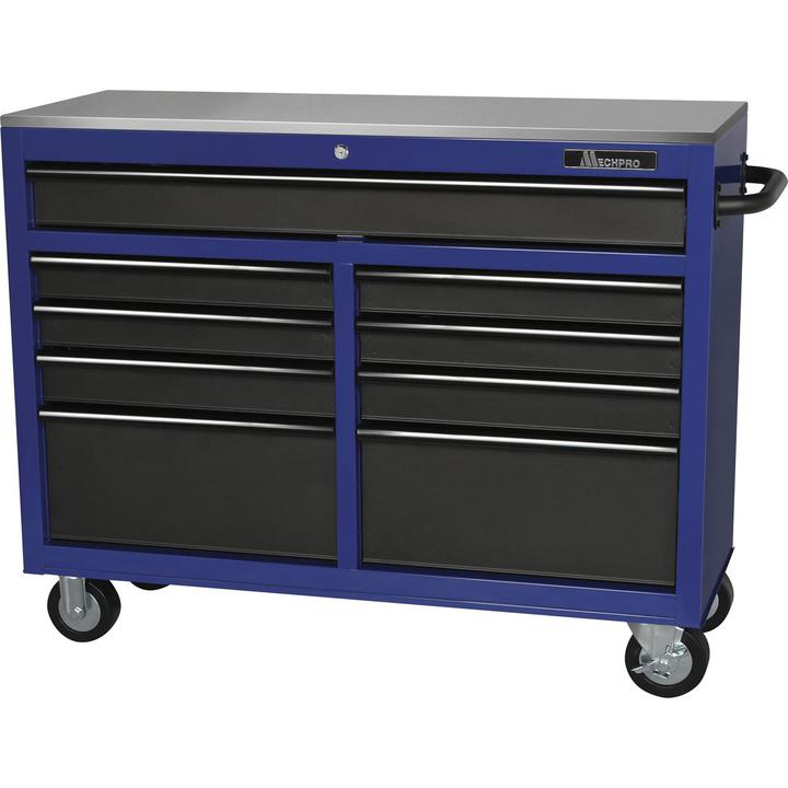 Mechpro 9 Drawer Tool Trolley Stainless Steel Top Workbench 46In Blue