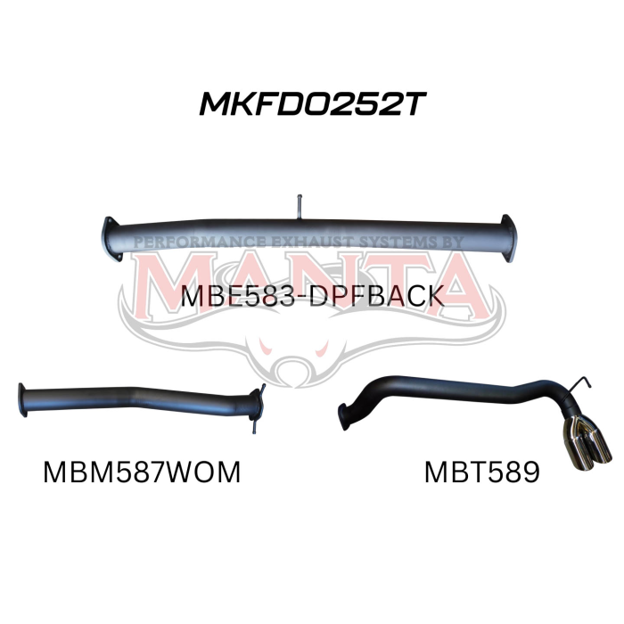 Manta Ford PX2 Ranger 3in DPF Back Without Muffler, Twin Tip Side Exit Muffler MKFD0252T