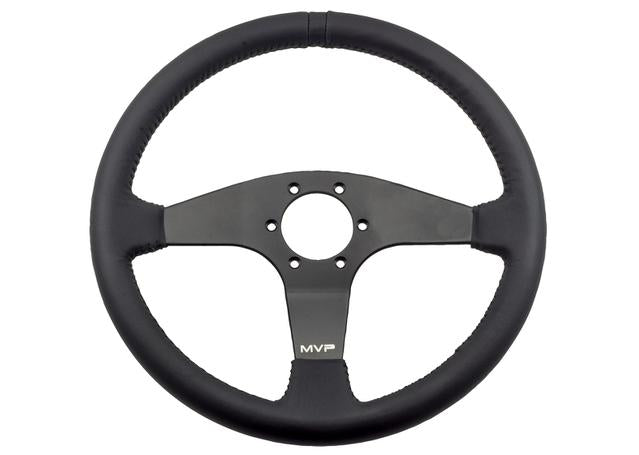 MVP Steering Wheel 350mm Steering Wheel Flat Leather Black w/ Black Stitch VPR-200