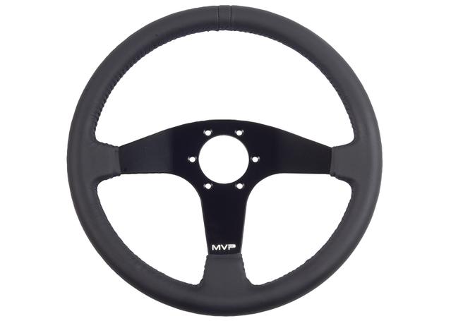 MVP Steering Wheel 350mm Steering Wheel Flat Leather Black w/ Blue Stitch VPR-202