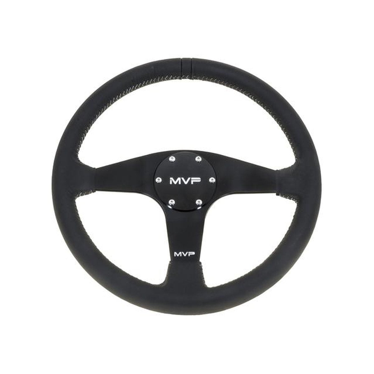 MVP Steering Wheel 350mm Steering Wheel Flat Leather Black w/ Grey Stitch VPR-203