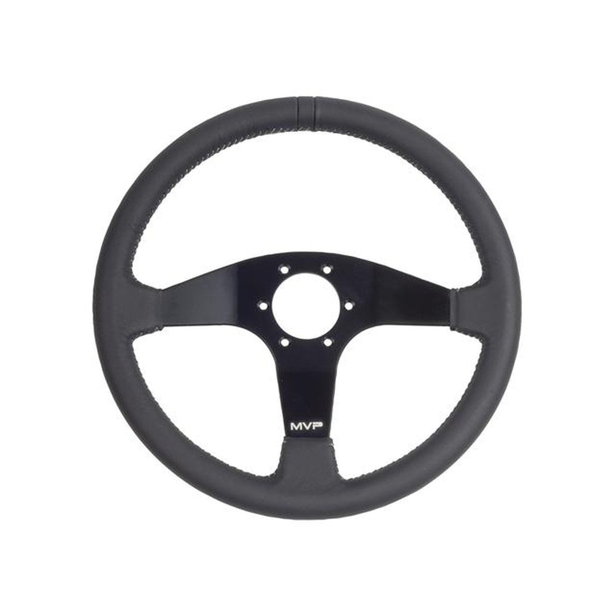 MVP Steering Wheel 350mm Steering Wheel Flat Leather Black w/ Grey Stitch VPR-203