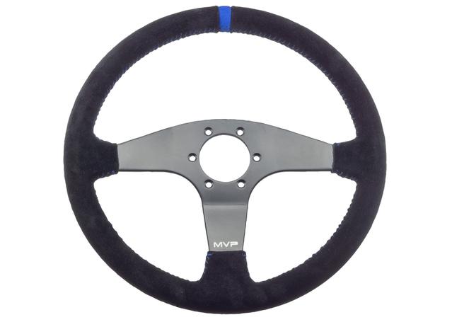 MVP Steering Wheel 350mm Steering Wheel Flat Suede Black w/ Blue Stitch VPR-206
