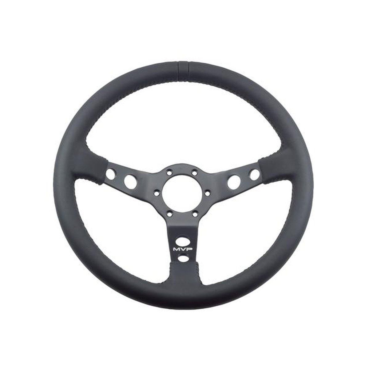 MVP Black 350mm Leather Steering Wheel Dished w/ Black Stitch VPR-210