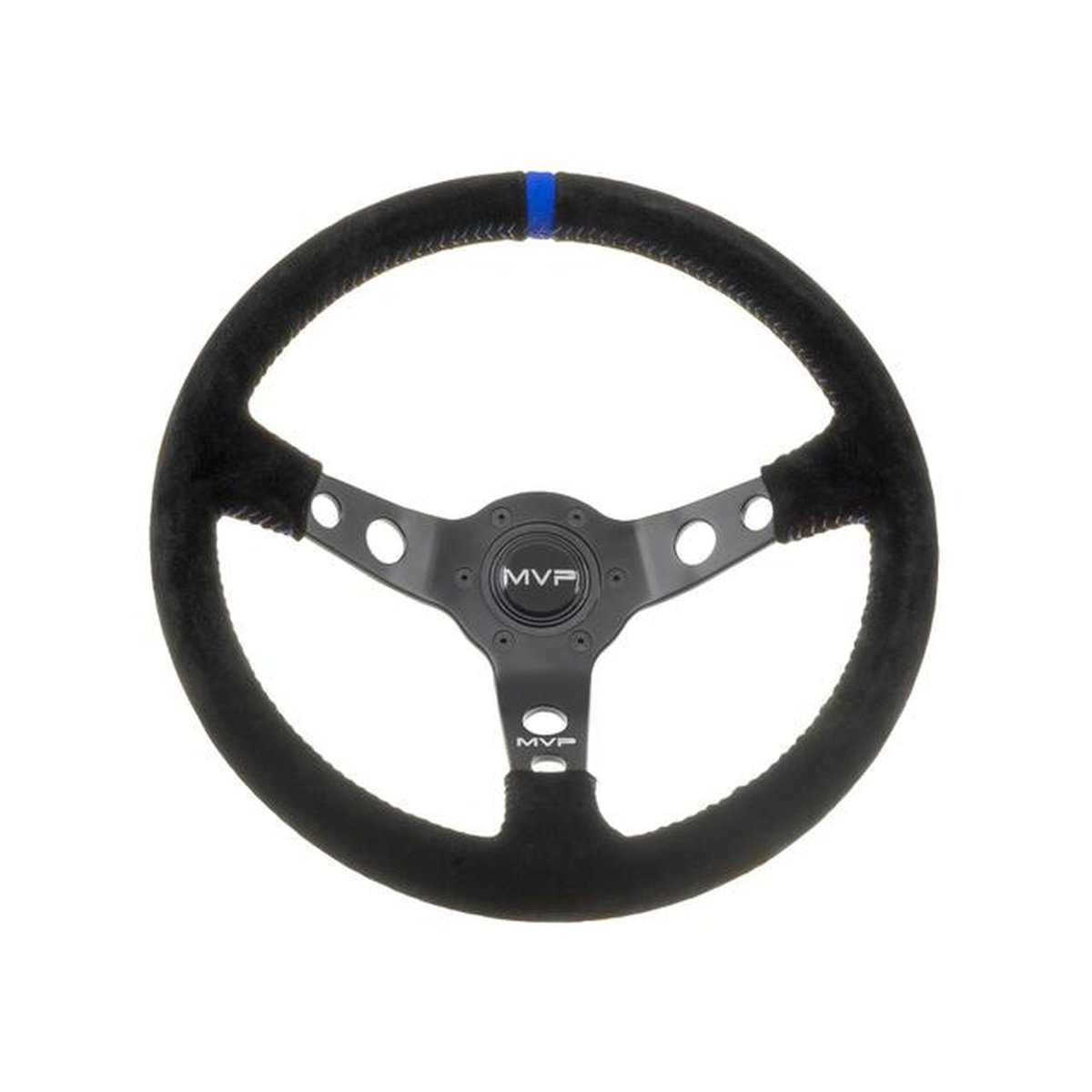 MVP Black 350mm Suede Steering Wheel Dished w/ Blue Stitch VPR-216
