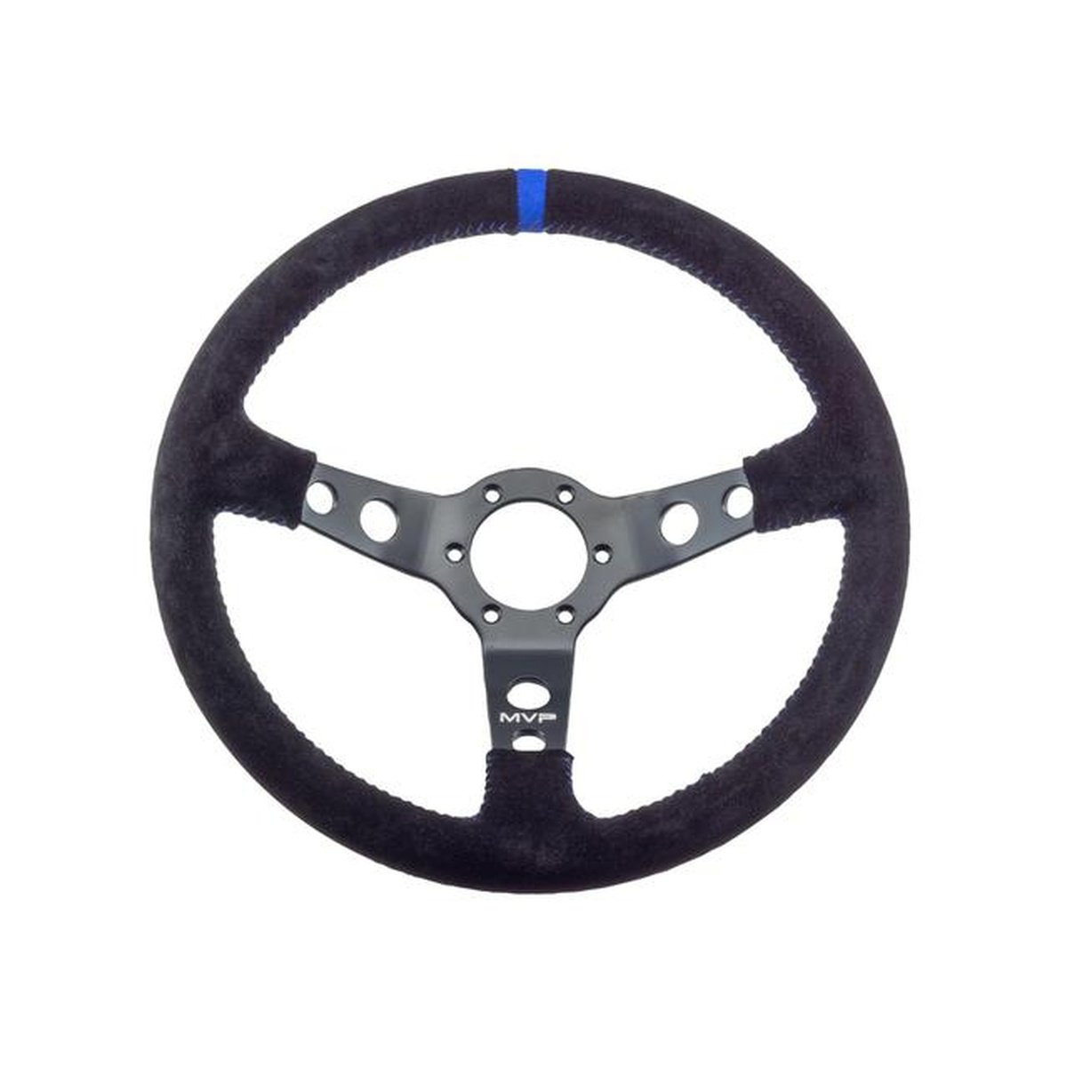 MVP Black 350mm Suede Steering Wheel Dished w/ Blue Stitch VPR-216