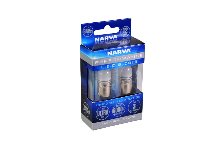 Narva LED Globe 12V BA15S 6000K Cool White (2 Pack) 18220BL