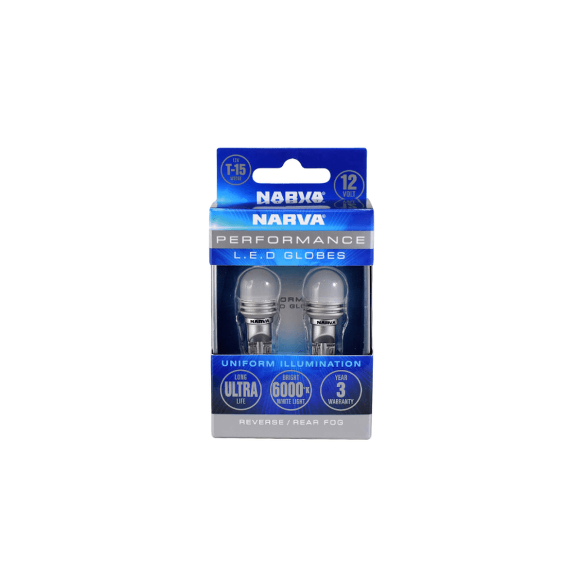 Narva 12V T15 LED Wedge Globes Cool White 6000K 2PK 18226BL