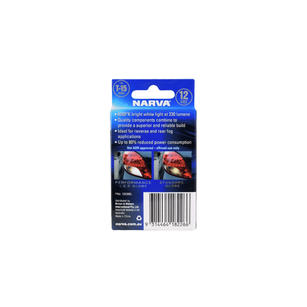Narva 12V T15 LED Wedge Globes Cool White 6000K 2PK 18226BL
