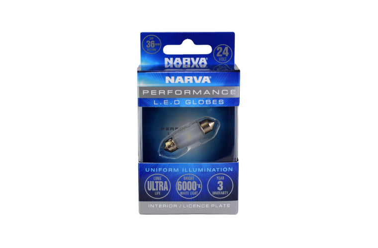 Narva LED Cool White Festoon Globe 24V 36mm Blister Pack 18312BL