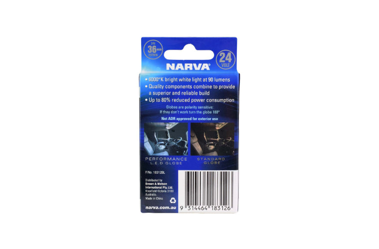 Narva LED Cool White Festoon Globe 24V 36mm Blister Pack 18312BL