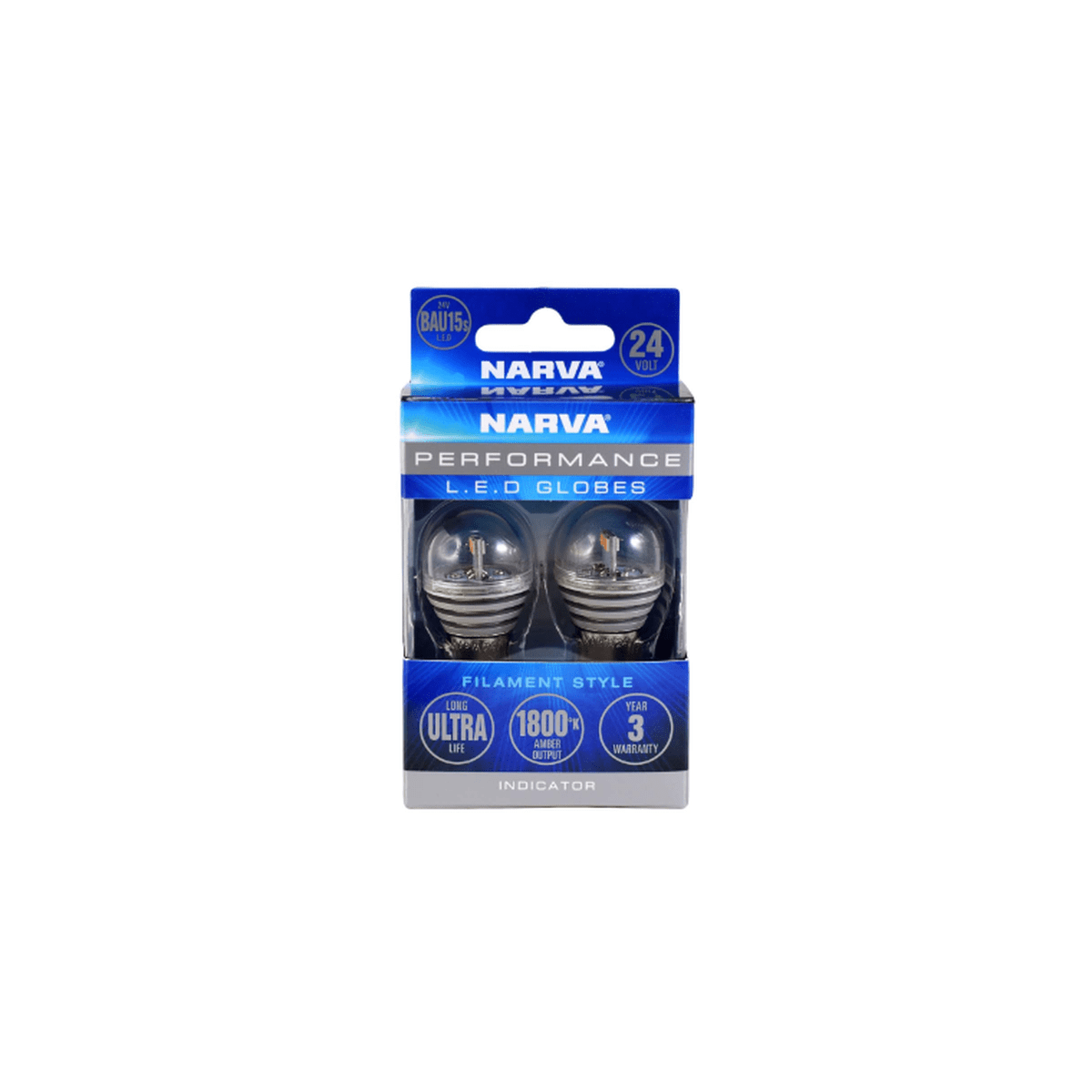 Narva LED Festoon Indicator Globe Amber BAU15S 24V 310Lm Twin Pack 18312BL