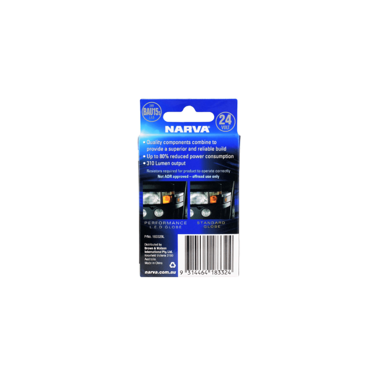 Narva LED Festoon Indicator Globe Amber BAU15S 24V 310Lm Twin Pack 18312BL