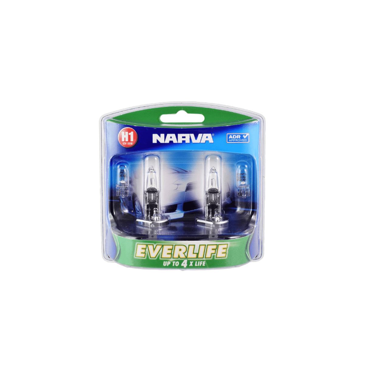 Narva Everlife Halogen Headlight Globe H1 P14.5S 12V 55W Twin Pack 48079BL