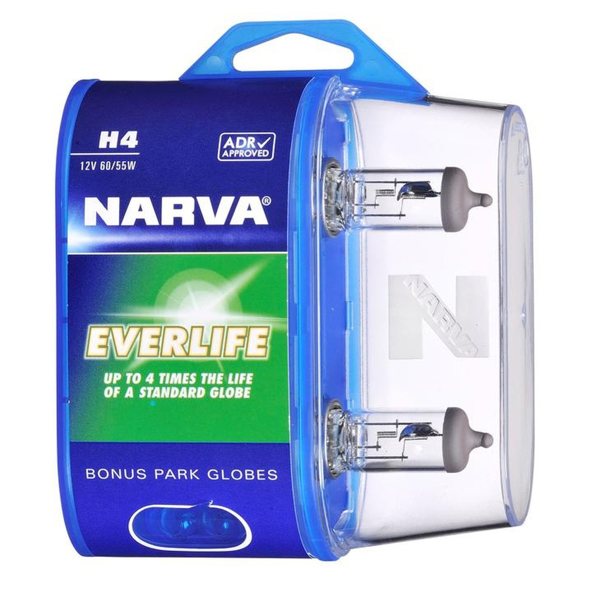 Narva H4 12V 60/55W Everlife Long Life Halogen Headlight Globes 2Pk