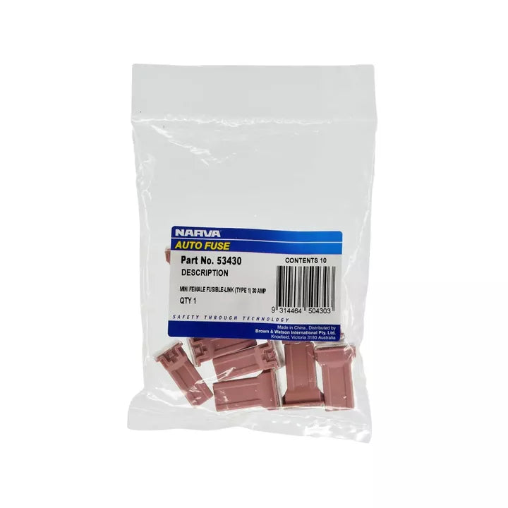 Narva Mini Pink Fusible Link Female 30A (10Pk) 53430