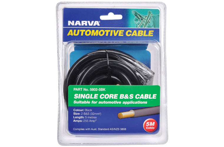 Narva 2 B&S Cable Black 255A 5m 5802-5BK