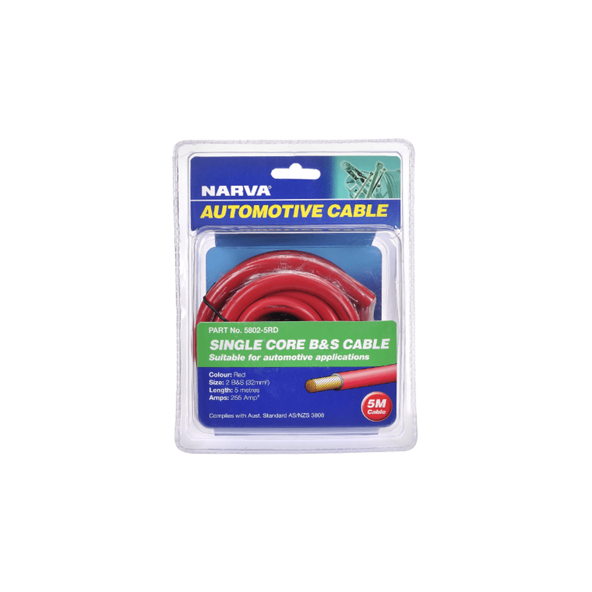 Narva 2 B&S Cable Red 255A 5m 5802-5RD