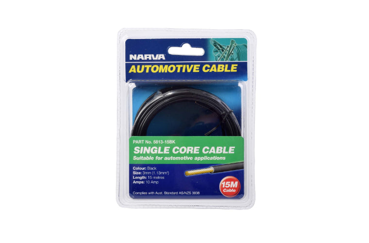 Narva 3mm Single Core Cable Black 10A 15m 5813-15BK