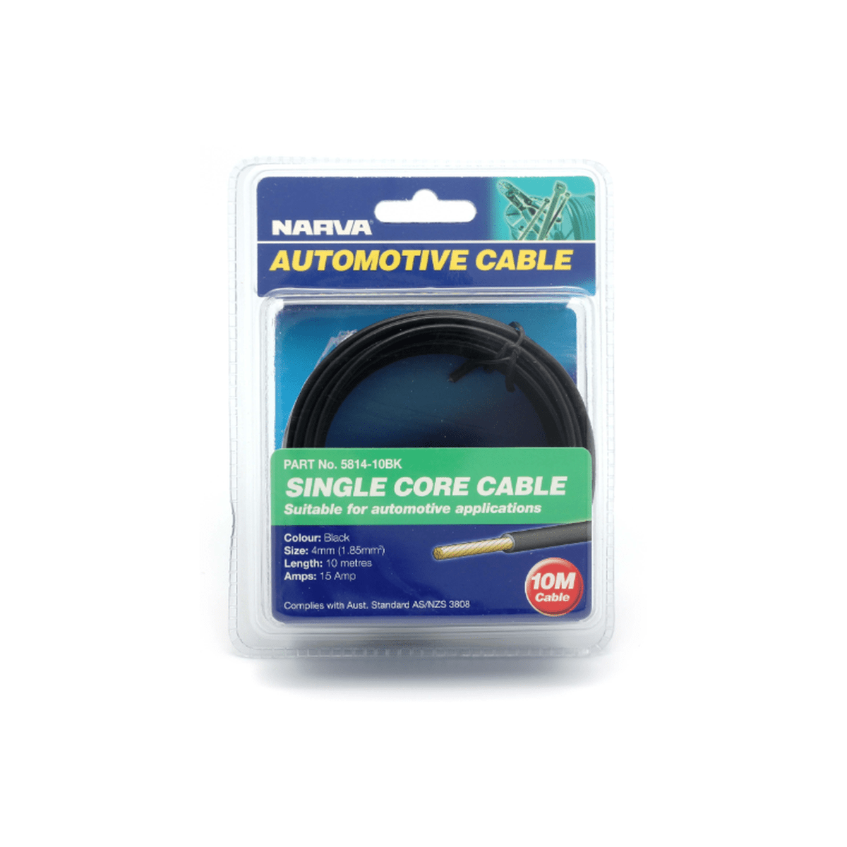 Narva 4mm Single Core Cable Black 15A 10m 5814-10BK