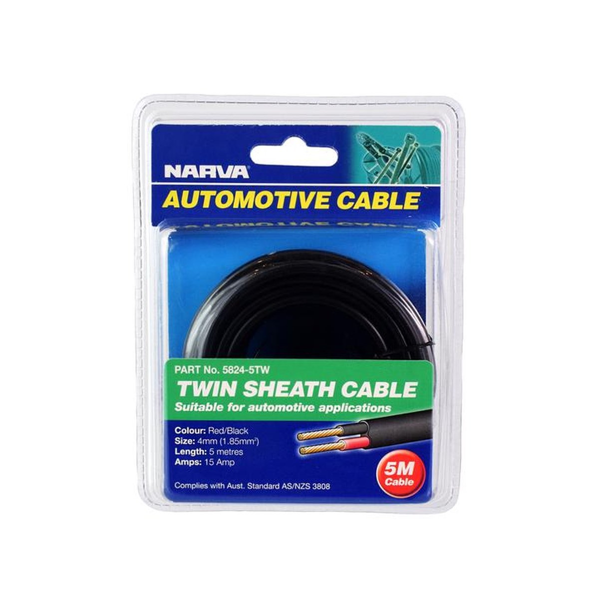 Narva Cable Twin Core 15A 4mm x 5m 5824-5TW