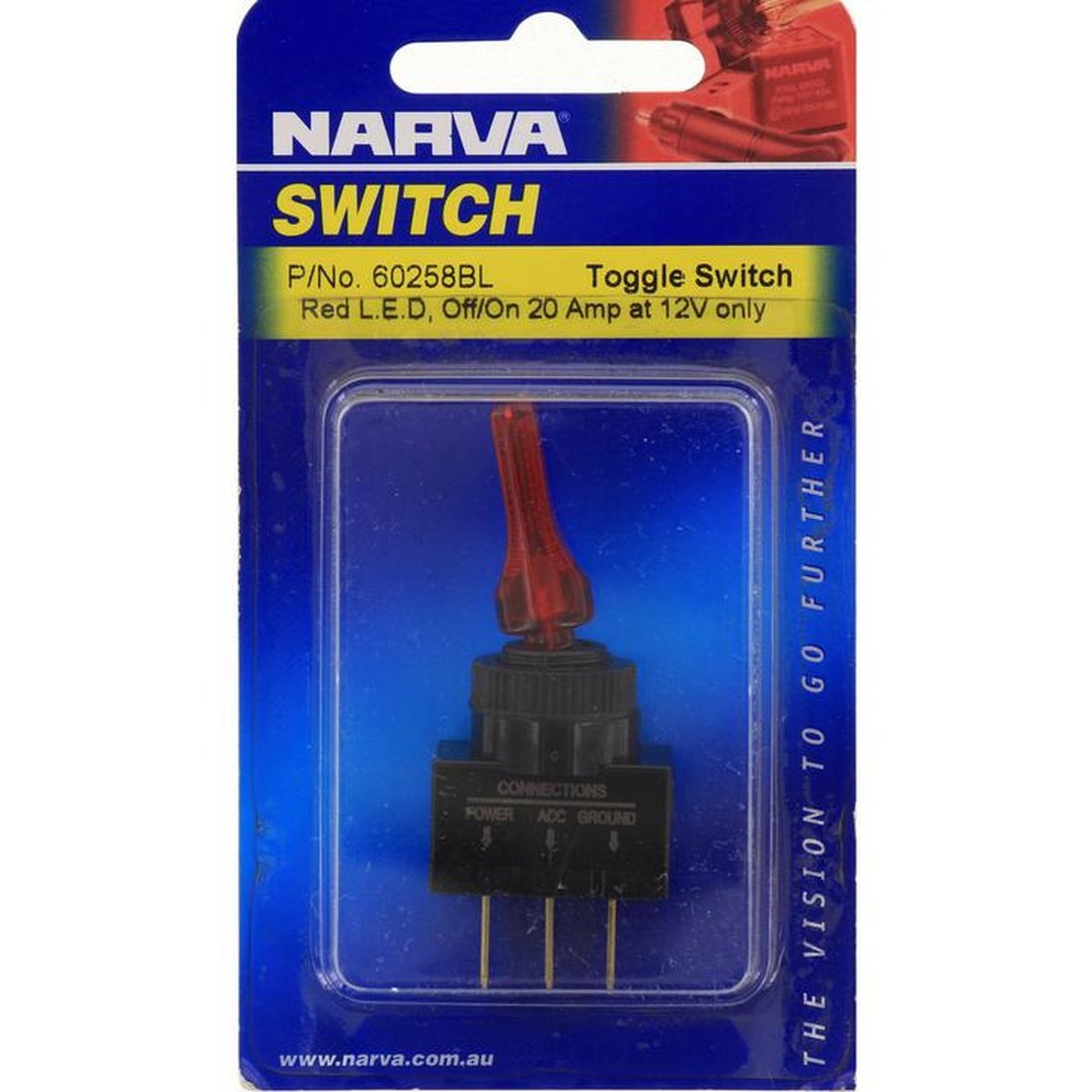 Narva Toggle Switch 20A 12V On/Off LED 60258BL