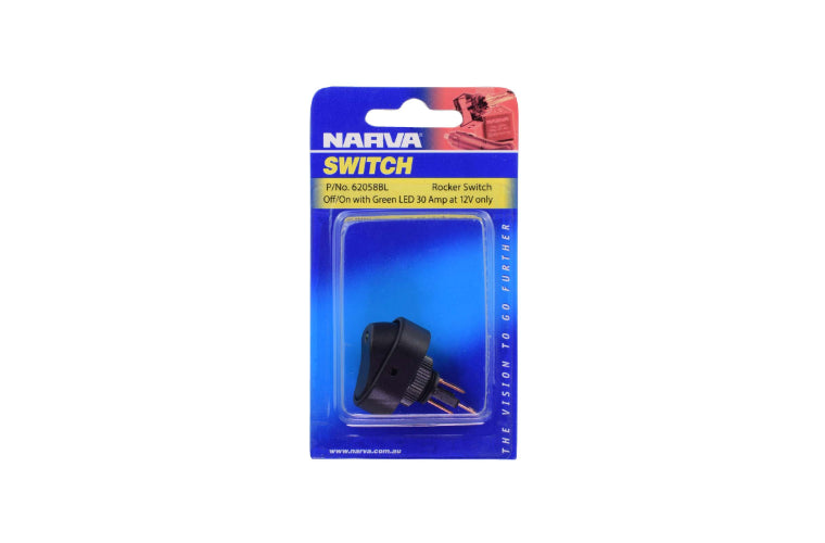 Narva Rocker Switch 30 Amp 12V Green LED 62058BL