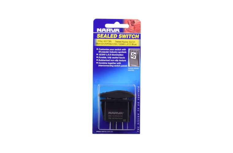 Narva LED Momentary(On)/Off/Momentary(On) Rocker Switch Blue 12-24V 63173BL