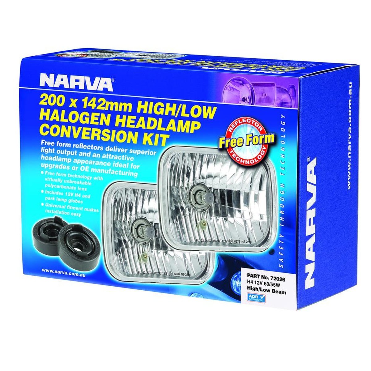 Narva H4 200X142mm Free Foam Halogen Headlamp Conversion Kit 12V 60/55W - 72026