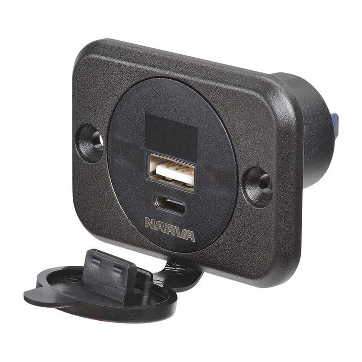 Narva Heavy Duty USB/USB-C Socket with Volt/Amp Meter 12-24V DC 81106BL