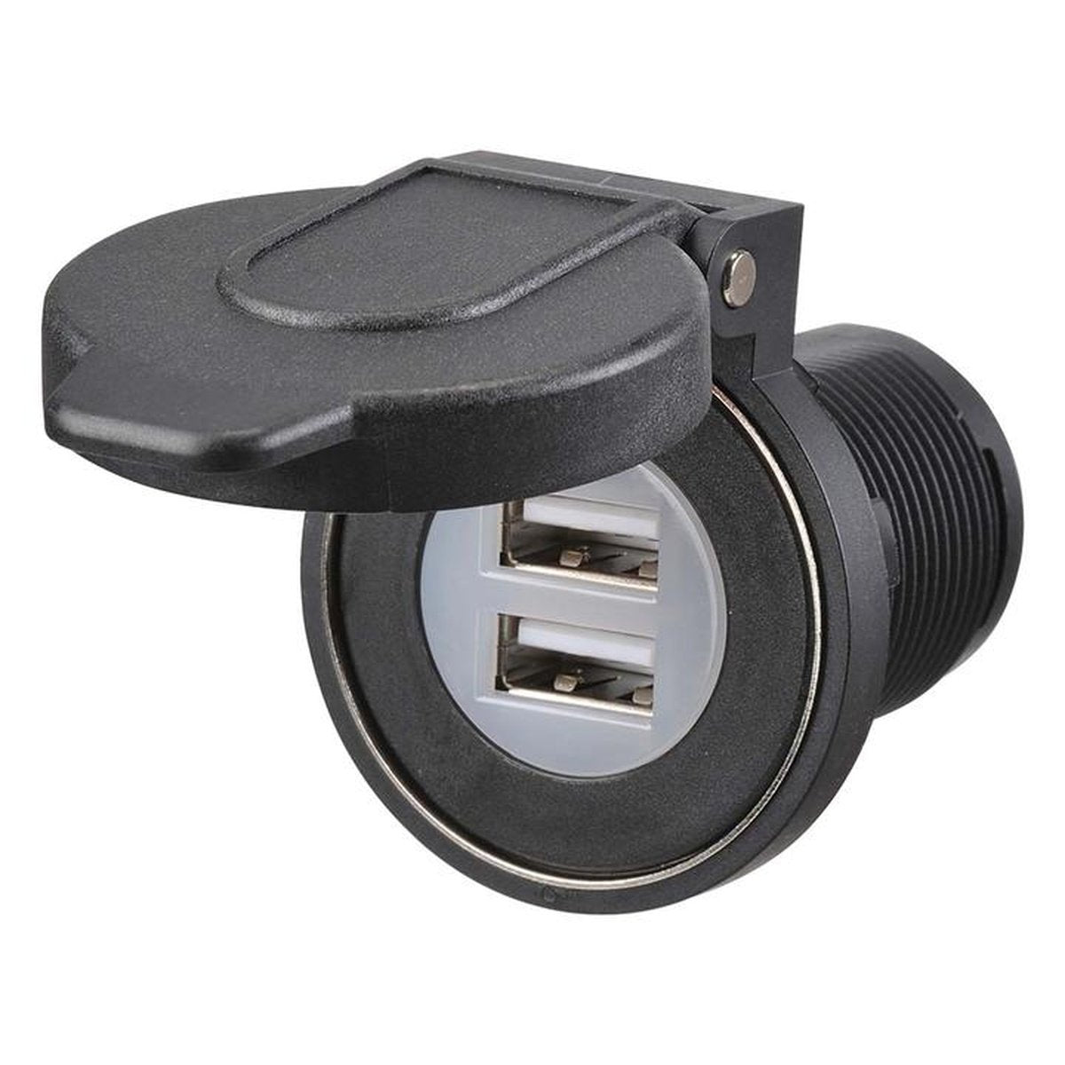 Narva Heavy Duty Dual USB Socket with Magnetic Dust Cover 12-24V DC 81108BL