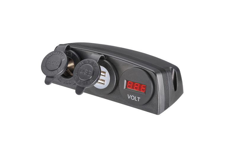 Narva HD Surface Mount Accessory/Dual USB/Volt Meter 81191BL