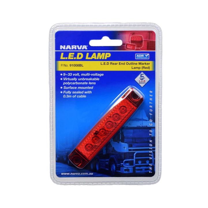 Narva Model 10 LED Rear End Outline Marker Lamp Red 96mm x 20mm 9-33V 91008BL