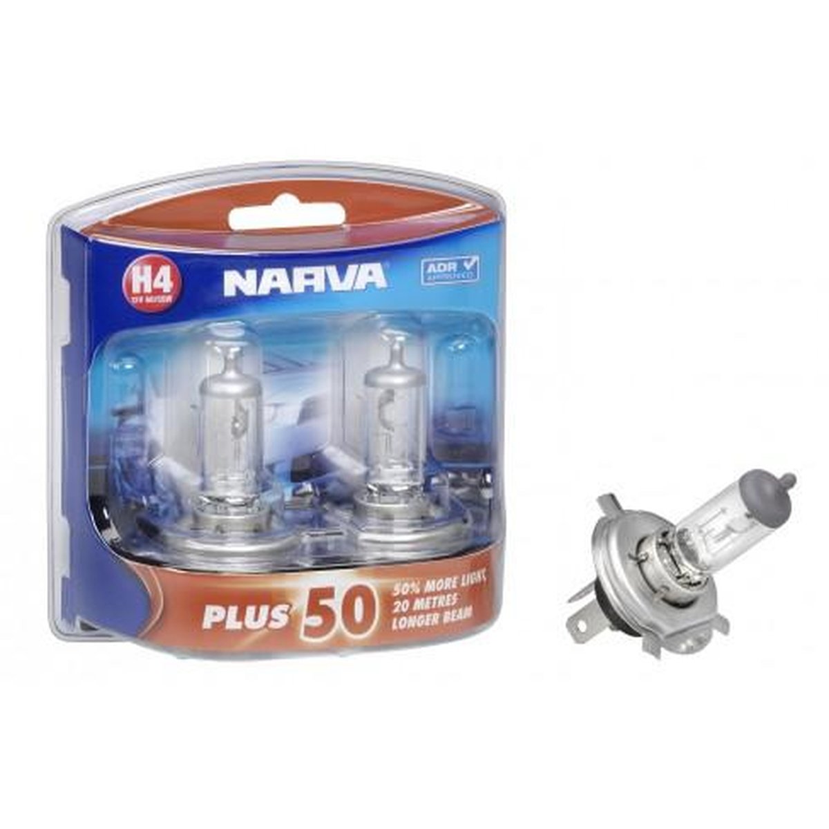 Narva H4 12V 60/55W Plus 100 Longer Life Halogen Headlight Globes 48872BL2