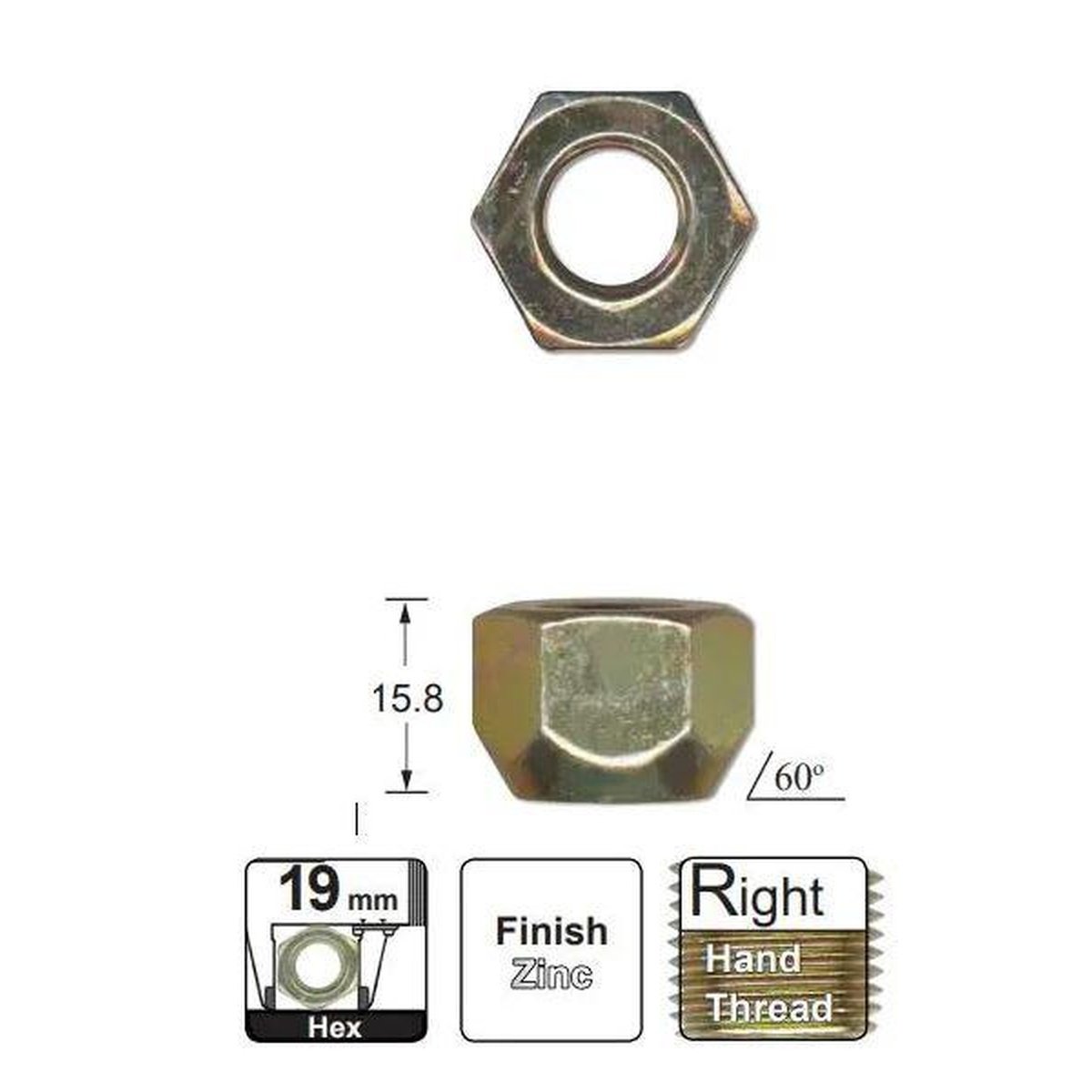 NICE Products Wheel Nut 19mm Zinc (5 Pack) NN100 5