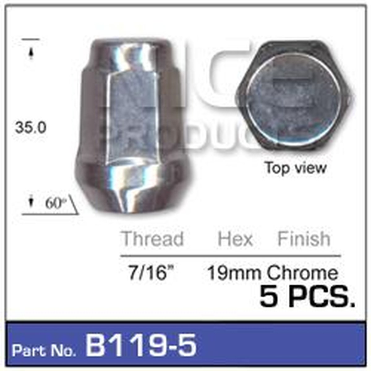 NICE Wheel Nut 7/16" Chrome (5 Pack) B119-5